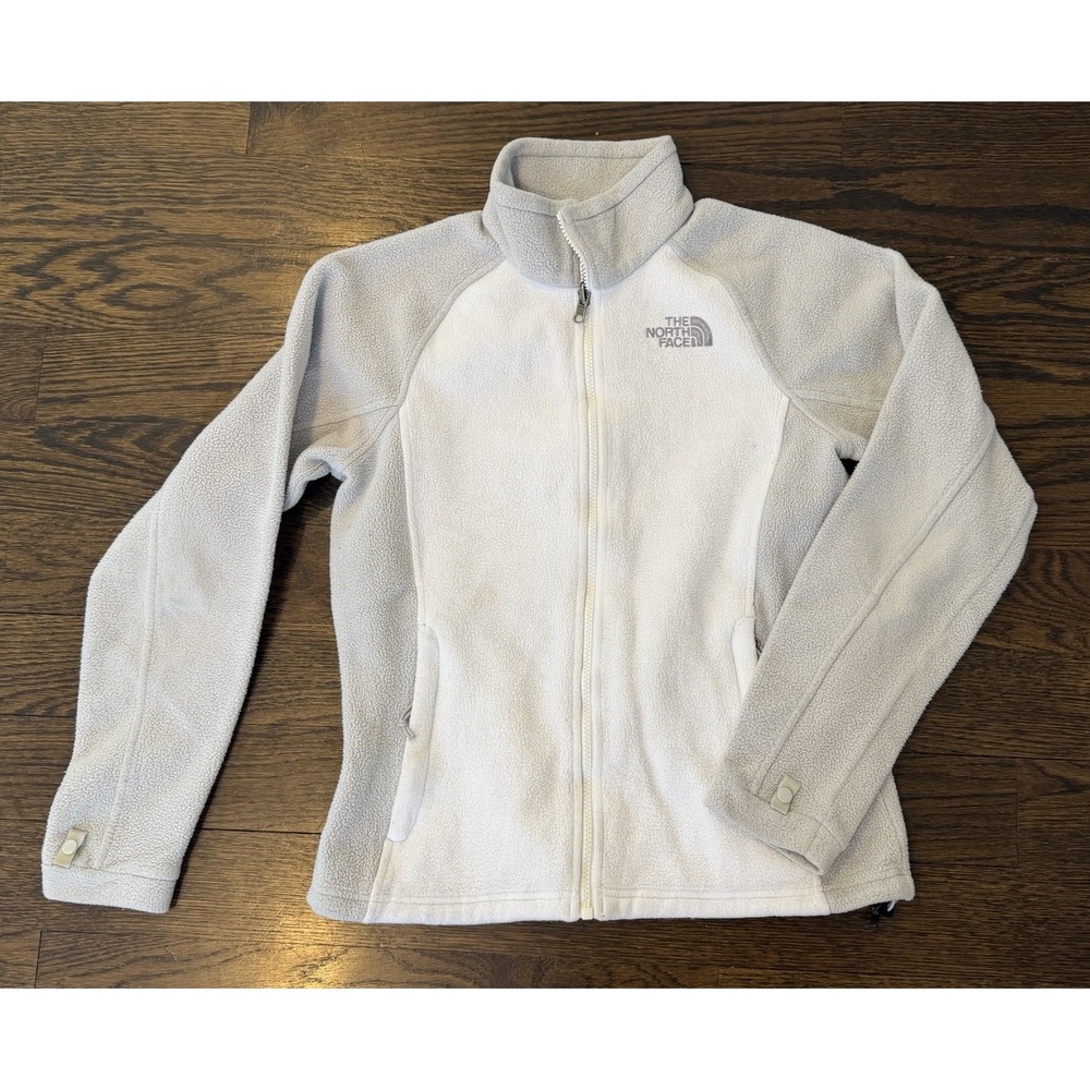 The North Face Jacket Womens Small Full White Gray Zip Fleece Outdoor Hike Fall